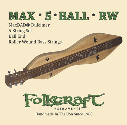Folkcraft Mountain Dulcimer String Set, MaxDAD (Standard/Bass Hybrid), Ball Ends (.012" .015" .024"RW .032"RW .054"RW)