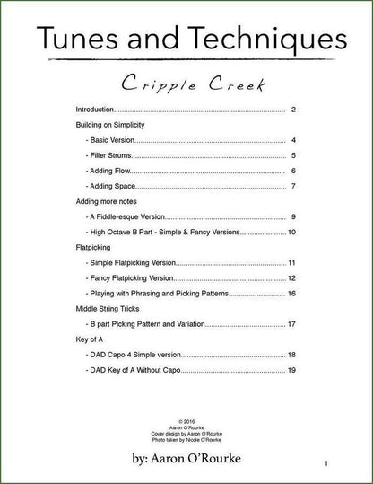 Aaron O'Rourke - Tunes And Techniques - Cripple Creek, mountain dulcimer songbook, photo 2