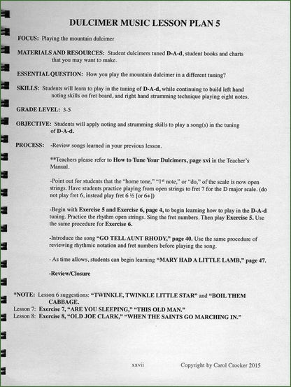 Judy House And Carol Crocker - Dulcimers In The School, Teacher's Manual-Folkcraft Instruments