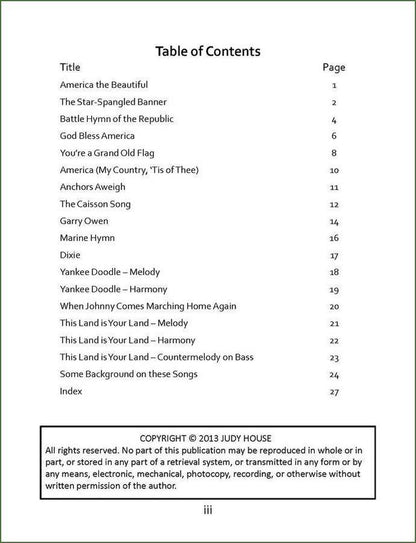 Judy House - Patriotic Songs Of The U.S., mountain dulcimer songbook, photo 2