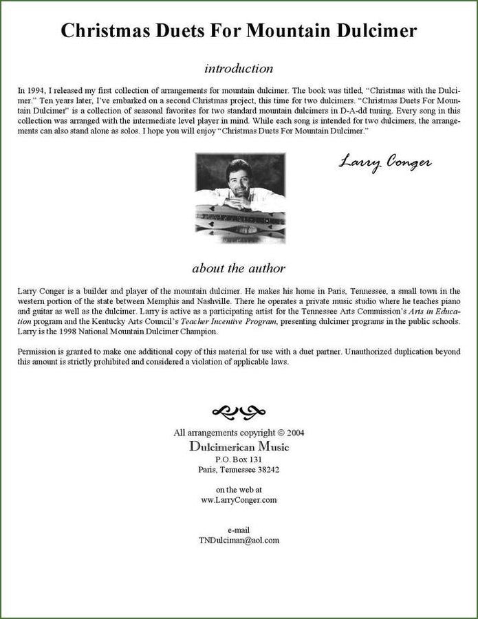 Larry Conger - Christmas Duets For Mountain Dulcimer, photo 3