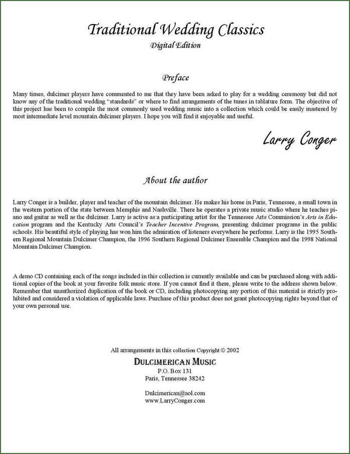 Larry Conger - Traditional Wedding Classics For Mountain Dulcimer, photo 2
