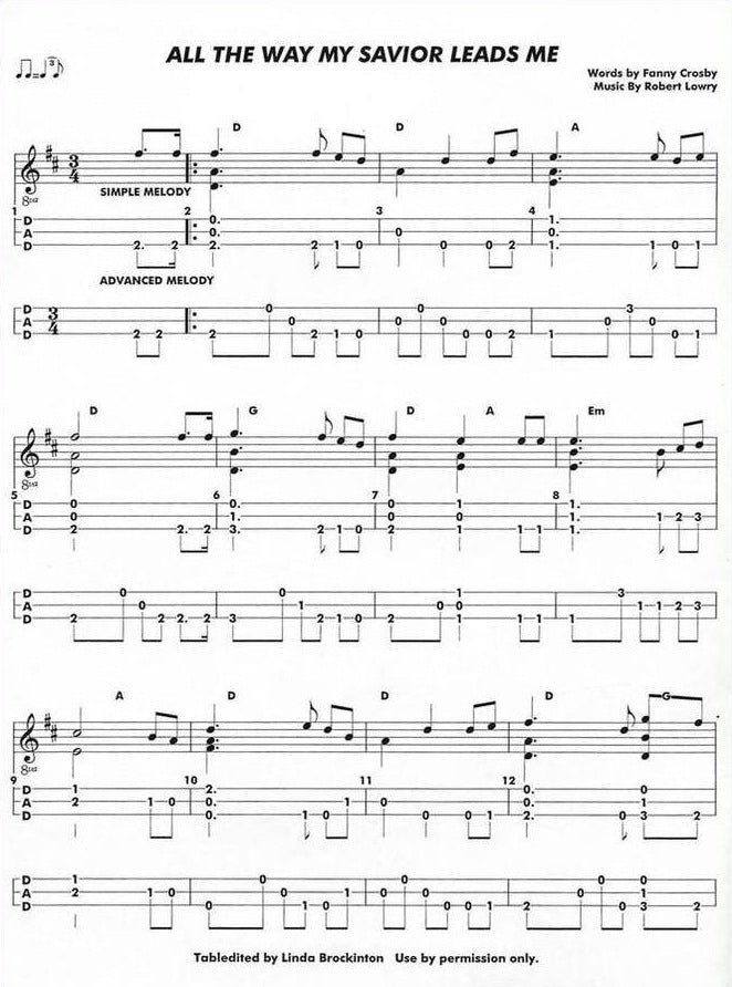 All The Way My Savior Leads Me in dulcimer tab, from Wonderful Hymns By Fanny Crosby by Linda Brockinton