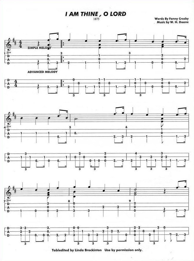 I Am Thine, O Lord in dulcimer tab, from Wonderful Hymns By Fanny Crosby by Linda Brockinton
