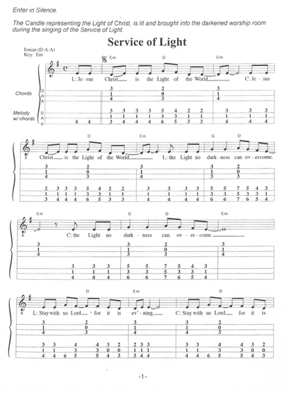 Service of Light in mountain dulcimer tab, from Dulcimer-Friendly Worship, Vol. 2
