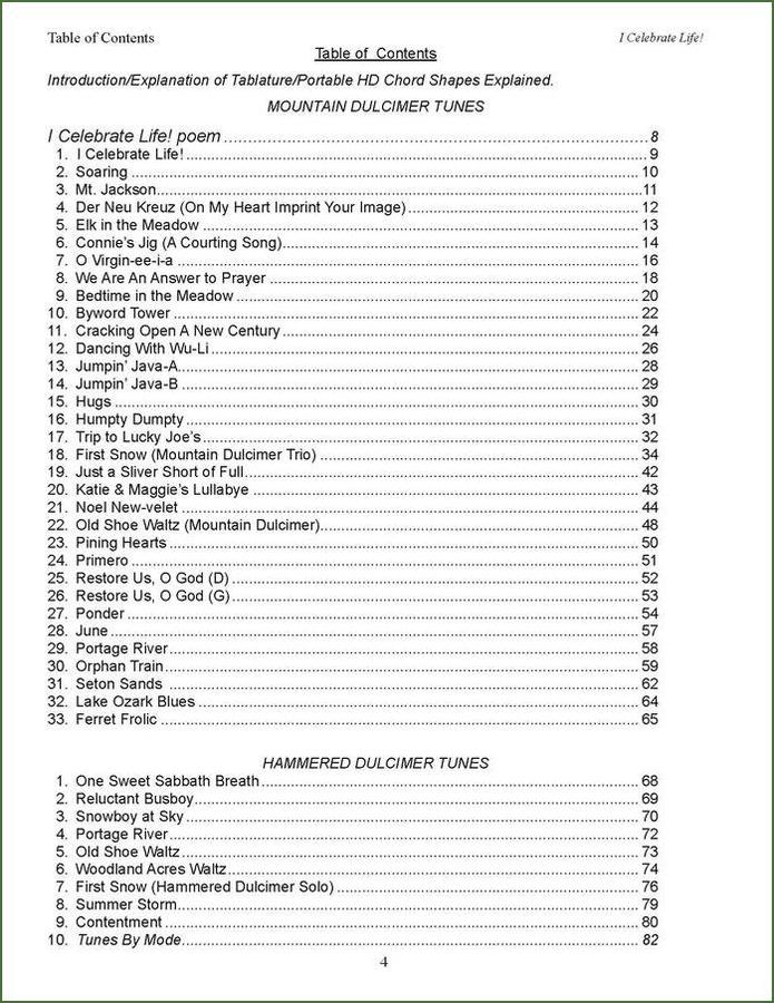 Steve Eulberg - I Celebrate Life!, mountain dulcimer songbook, photo 2
