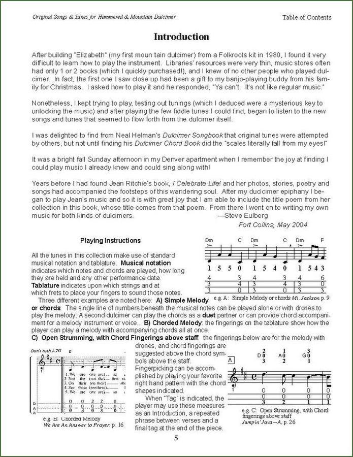 Steve Eulberg - I Celebrate Life!, mountain dulcimer songbook, photo 3