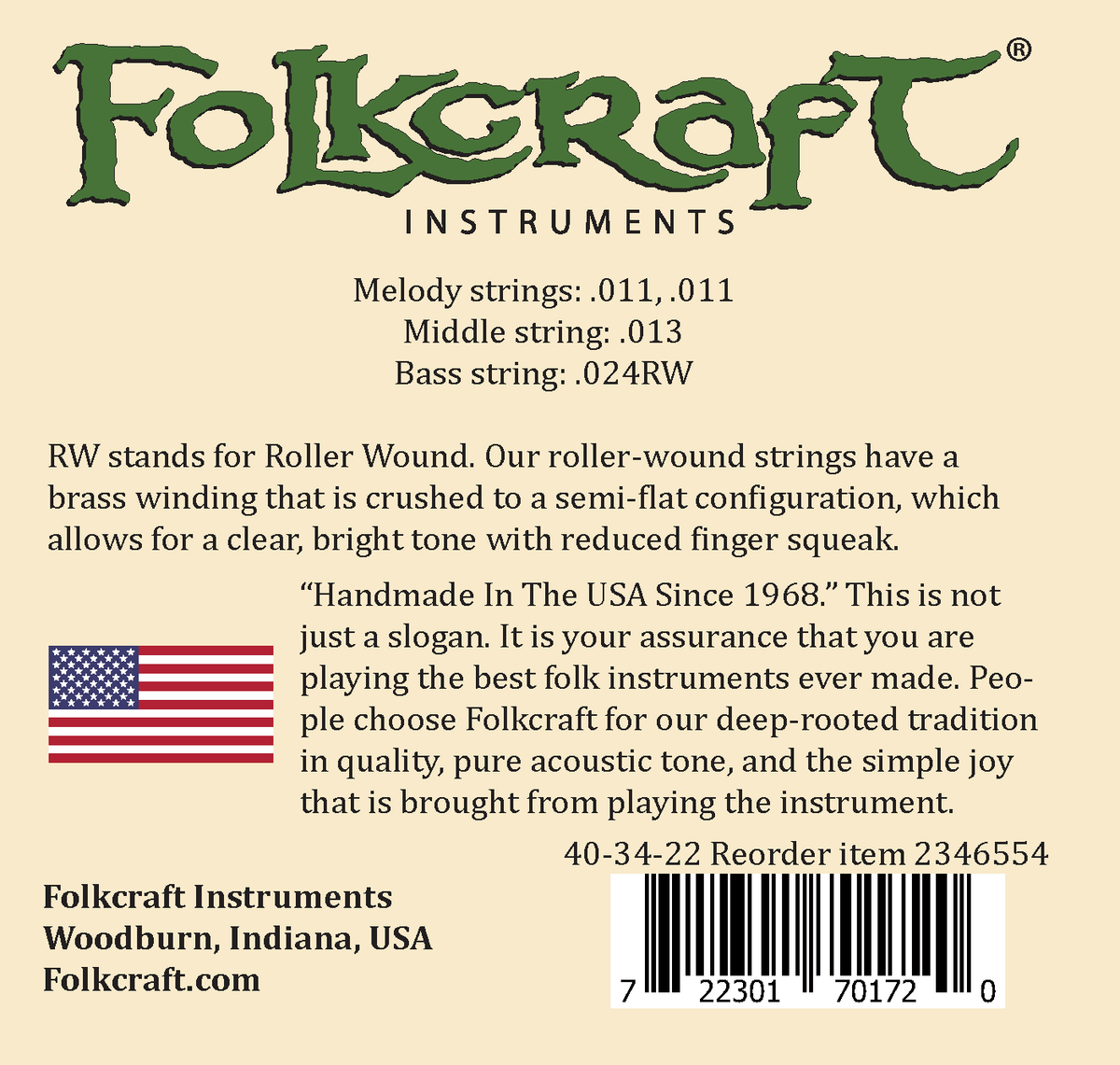 Folkcraft® Mountain Dulcimer String Set, Ball Ends (.011" .011" .013" .024"RW)-Folkcraft Instruments