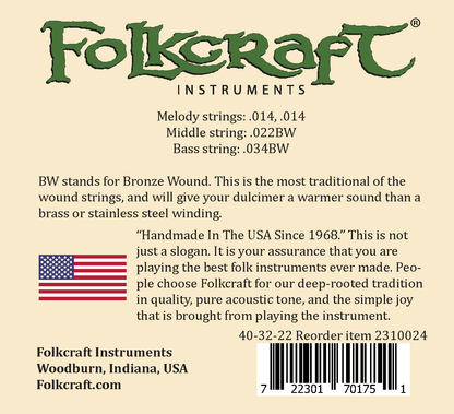 Folkcraft® Mountain Dulcimer String Set, Baritone, Ball Ends (.014" .014" .022"BW .034"BW)-Folkcraft Instruments