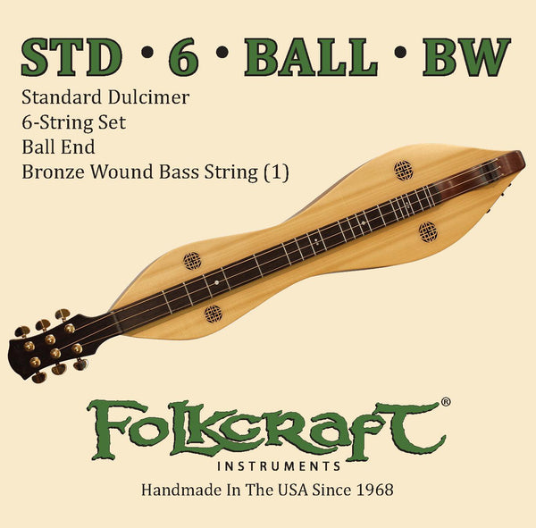 Folkcraft® Mountain Dulcimer String Set, Six String, Ball Ends (.011" .011" .013" .013" .024"BW .011")-Folkcraft Instruments