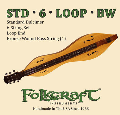 Folkcraft® Mountain Dulcimer String Set, Six String, Loop Ends (.011" .011" .013" .013" .024BW" .011")-Folkcraft Instruments