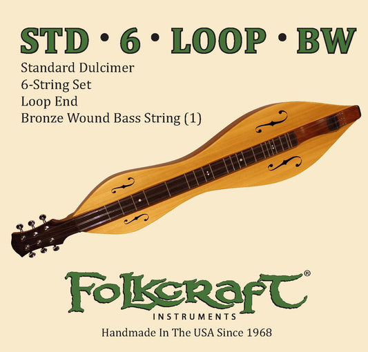 Folkcraft® Mountain Dulcimer String Set, Six String, Loop Ends (.011" .011" .013" .013" .024BW" .011")-Folkcraft Instruments