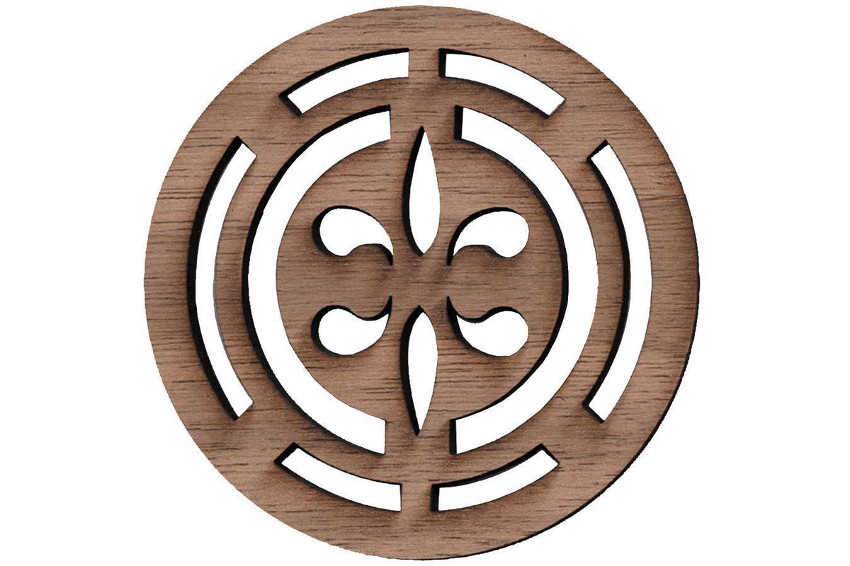 Folkcraft® Rosette, Fleur-de-lis, Walnut, 1 1/2" Diameter-Folkcraft Instruments