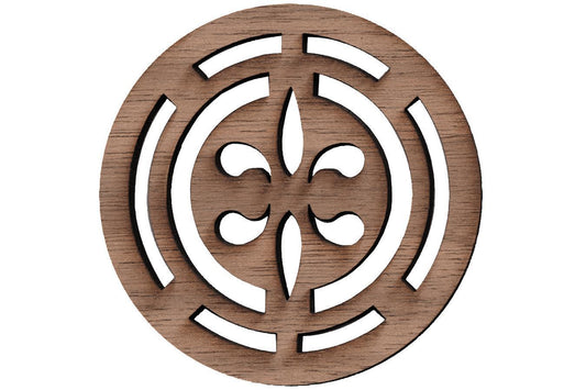 Folkcraft® Rosette, Fleur-de-lis, Walnut, 1 1/2" Diameter-Folkcraft Instruments