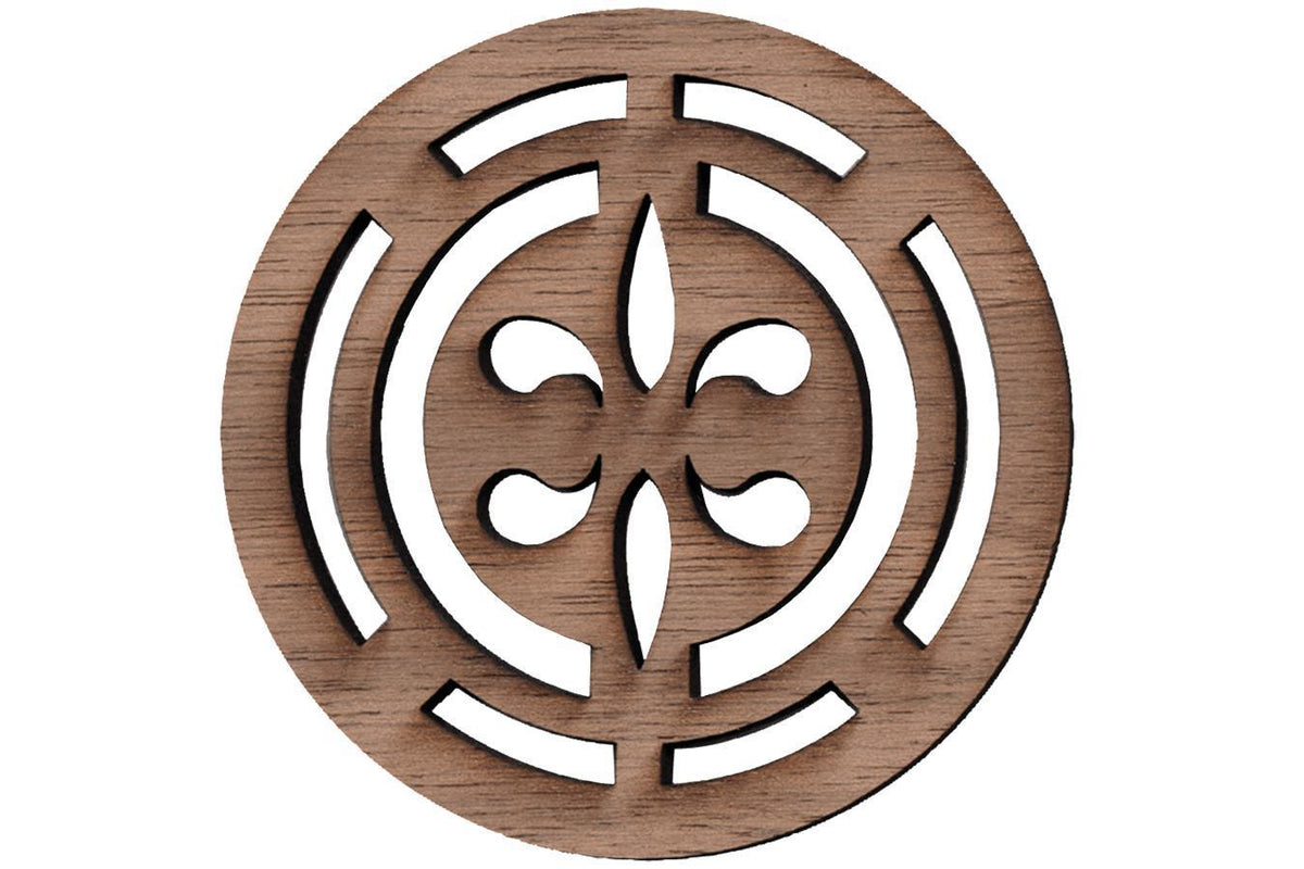 Folkcraft® Rosette, Fleur-de-lis, Walnut, 2 3/16" Diameter-Folkcraft Instruments