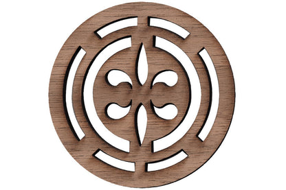 Folkcraft® Rosette, Fleur-de-lis, Walnut, 2 3/16" Diameter-Folkcraft Instruments